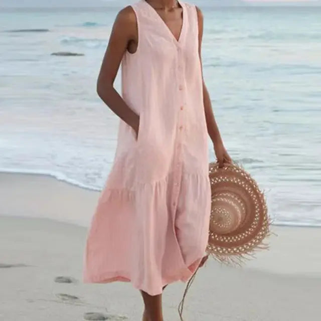 Rinalvo™ | Sleeveless Buttoned Midi Dress Rinalvo™