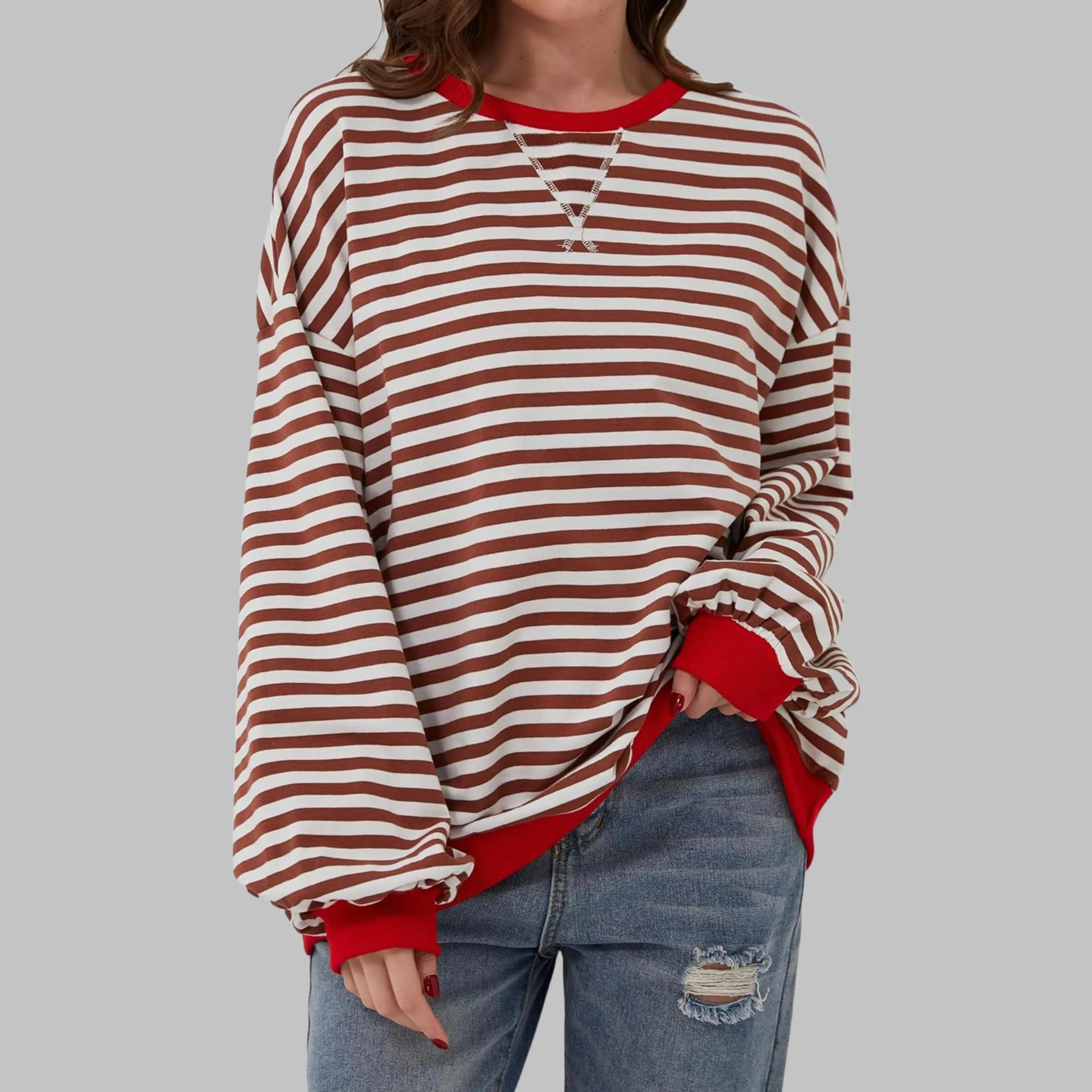Rinalvo™ | Women's Striped Crewneck Long Sleeve Oversized Sweatshirt Rinalvo™