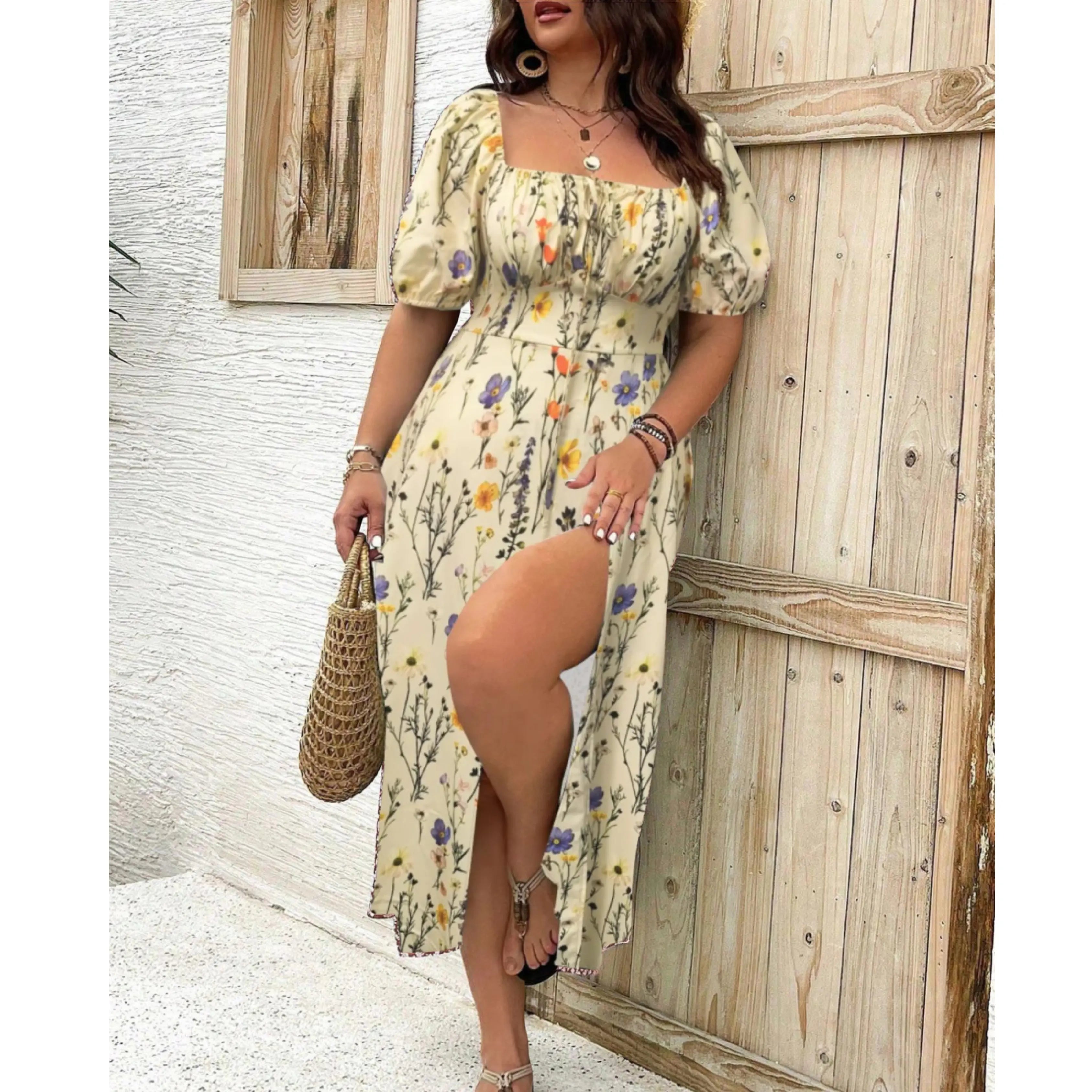 Rinalvo™ | Classy Plus Size Puff Sleeve Maxi Dress Rinalvo™