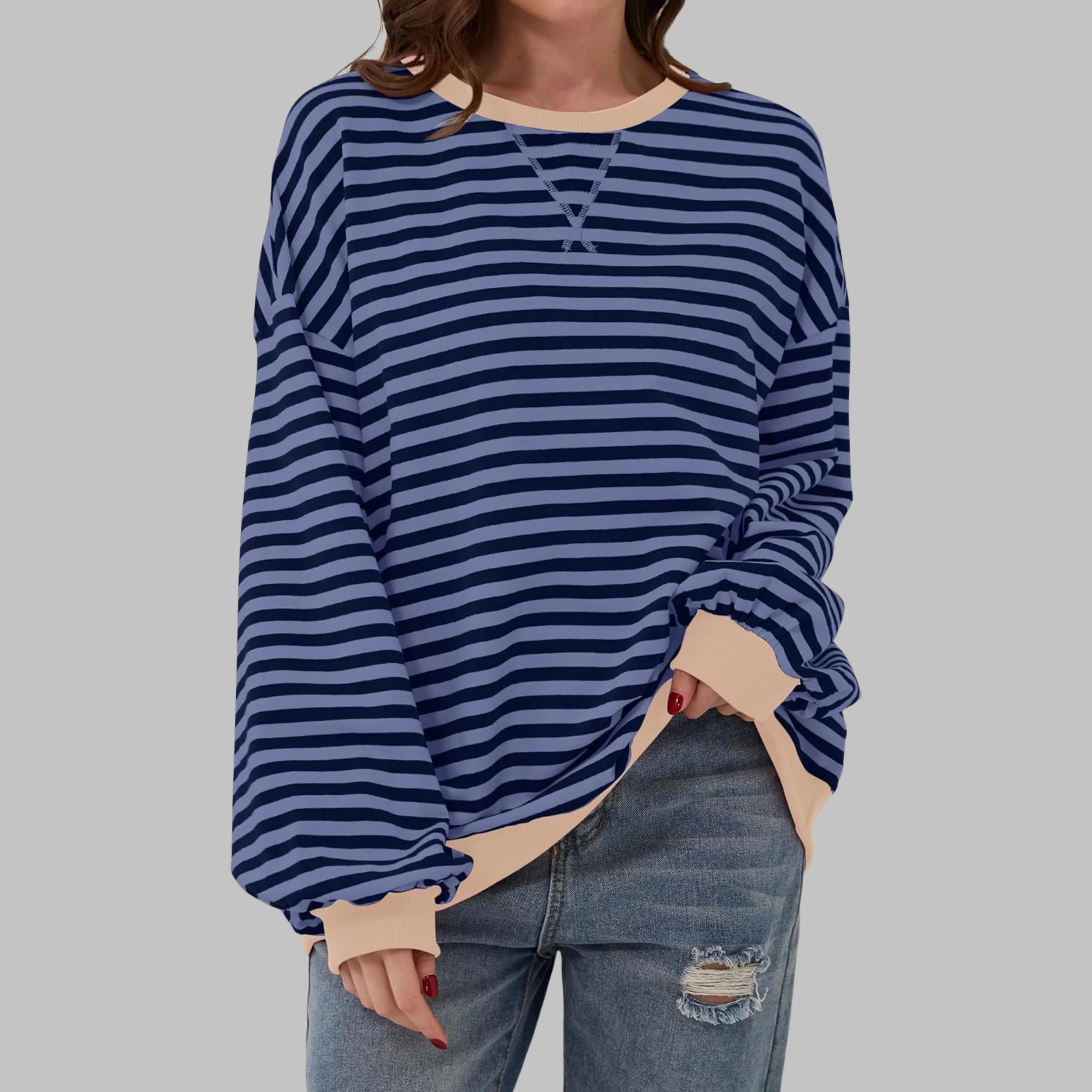 Rinalvo™ | Women's Striped Crewneck Long Sleeve Oversized Sweatshirt Rinalvo™