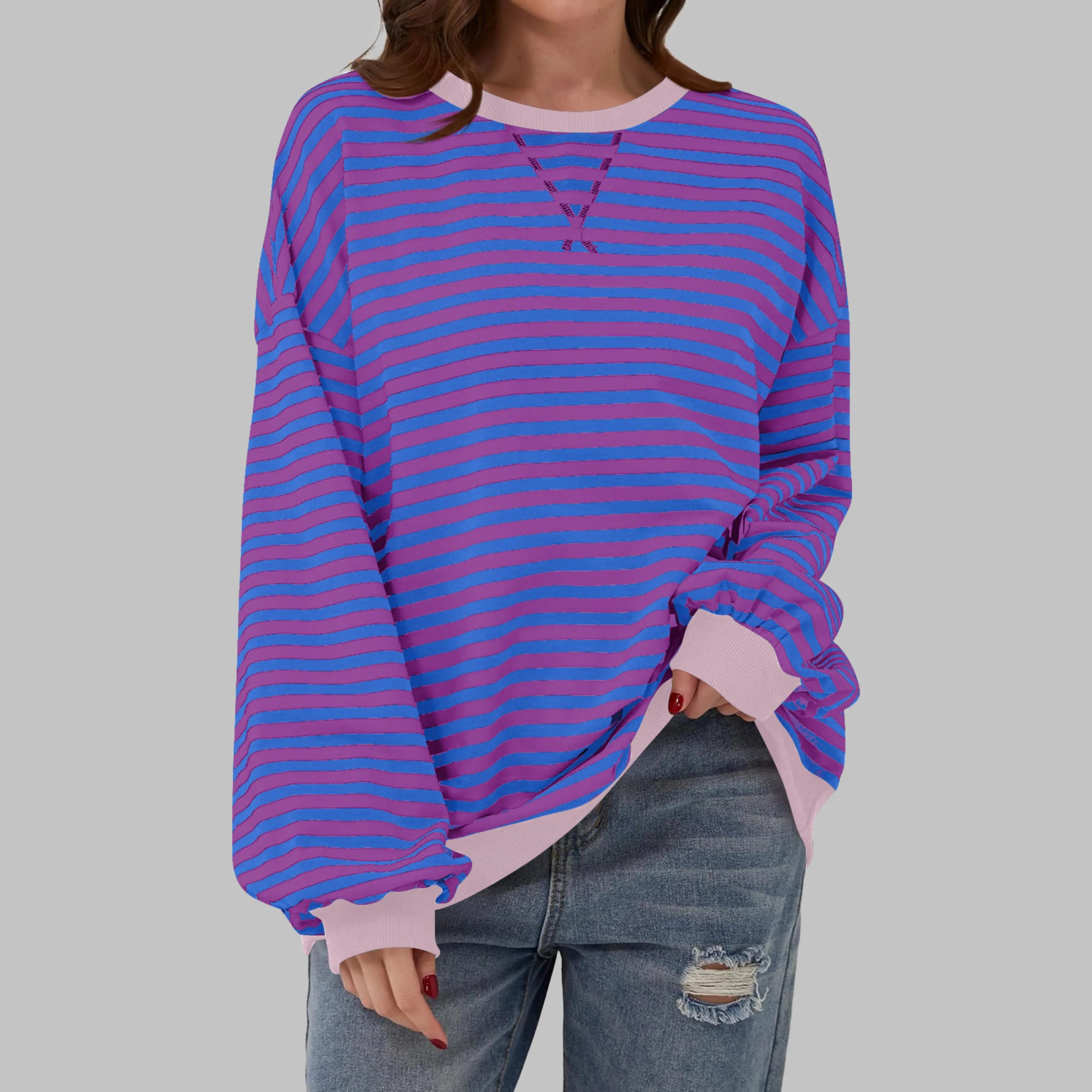 Rinalvo™ | Women's Striped Crewneck Long Sleeve Oversized Sweatshirt Rinalvo™