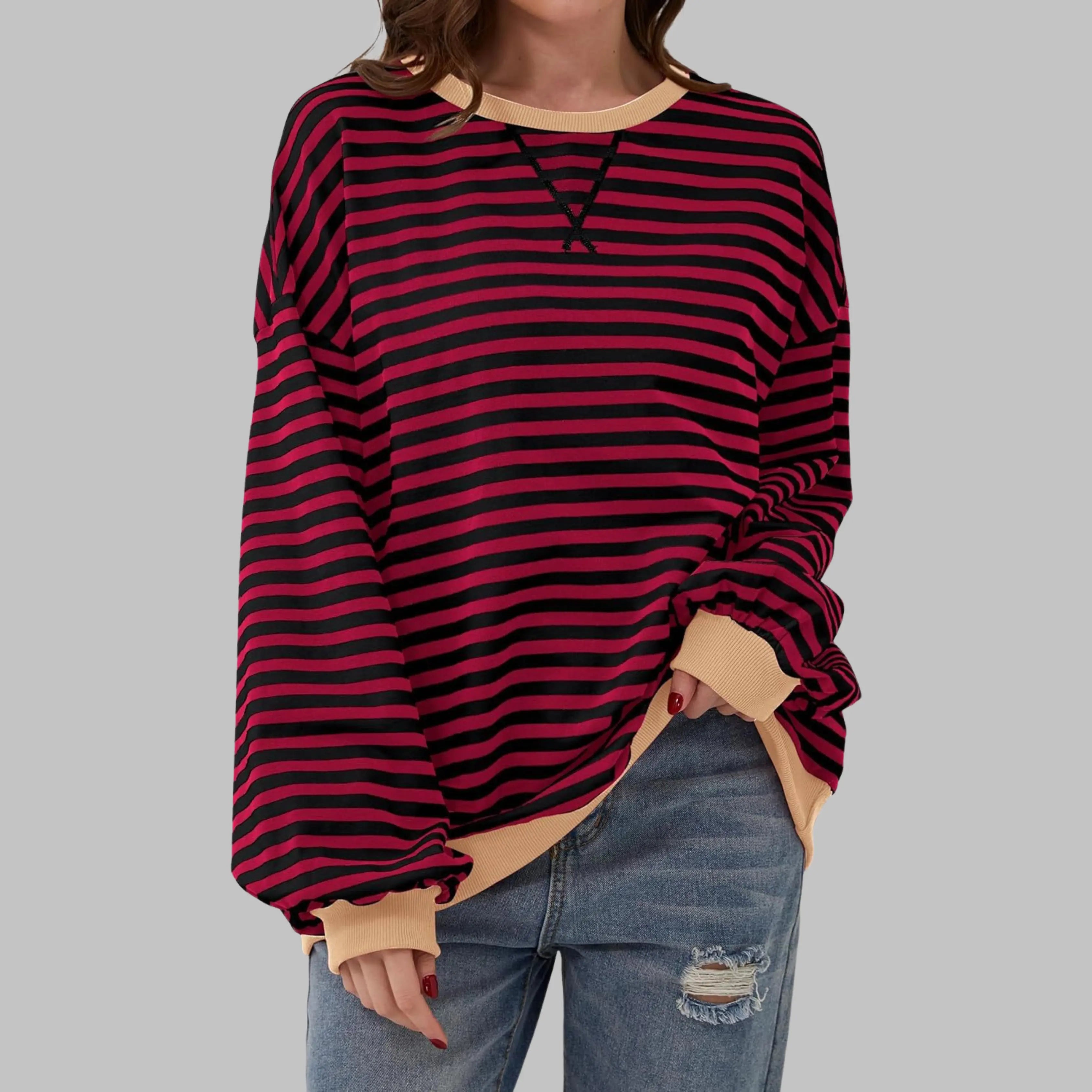 Rinalvo™ | Women's Striped Crewneck Long Sleeve Oversized Sweatshirt Rinalvo™
