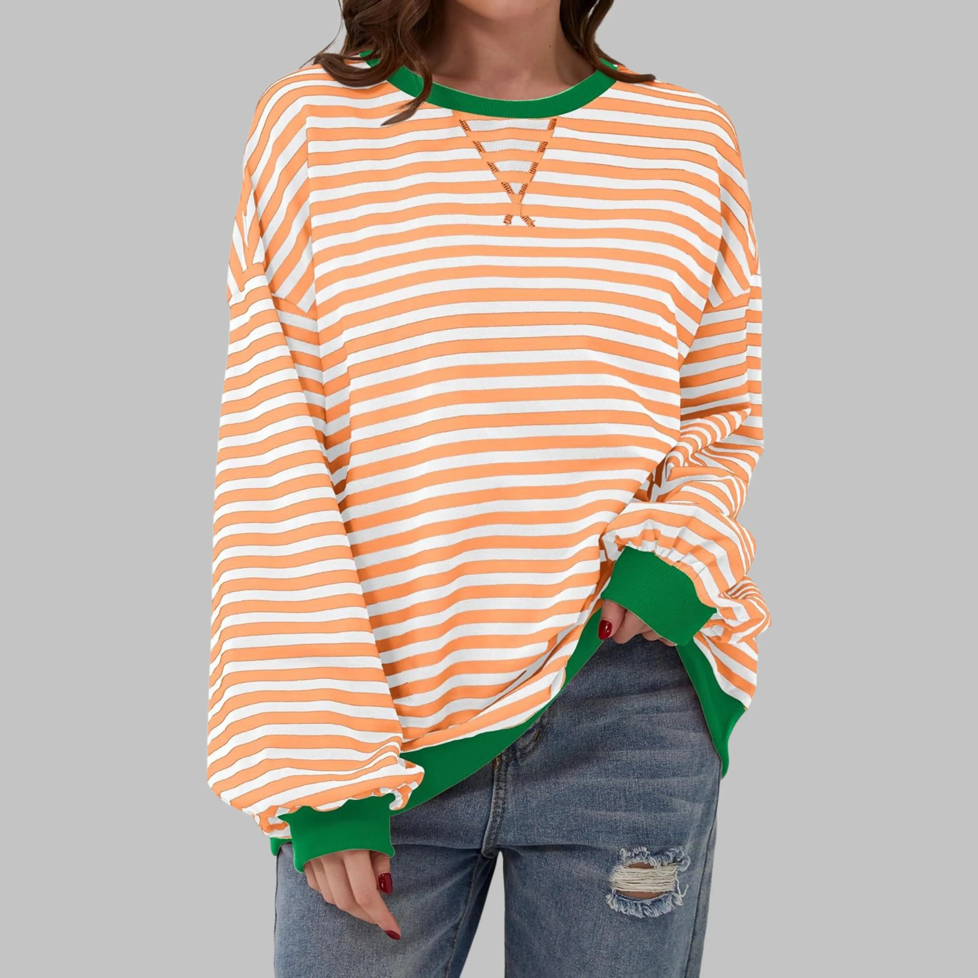Rinalvo™ | Women's Striped Crewneck Long Sleeve Oversized Sweatshirt Rinalvo™