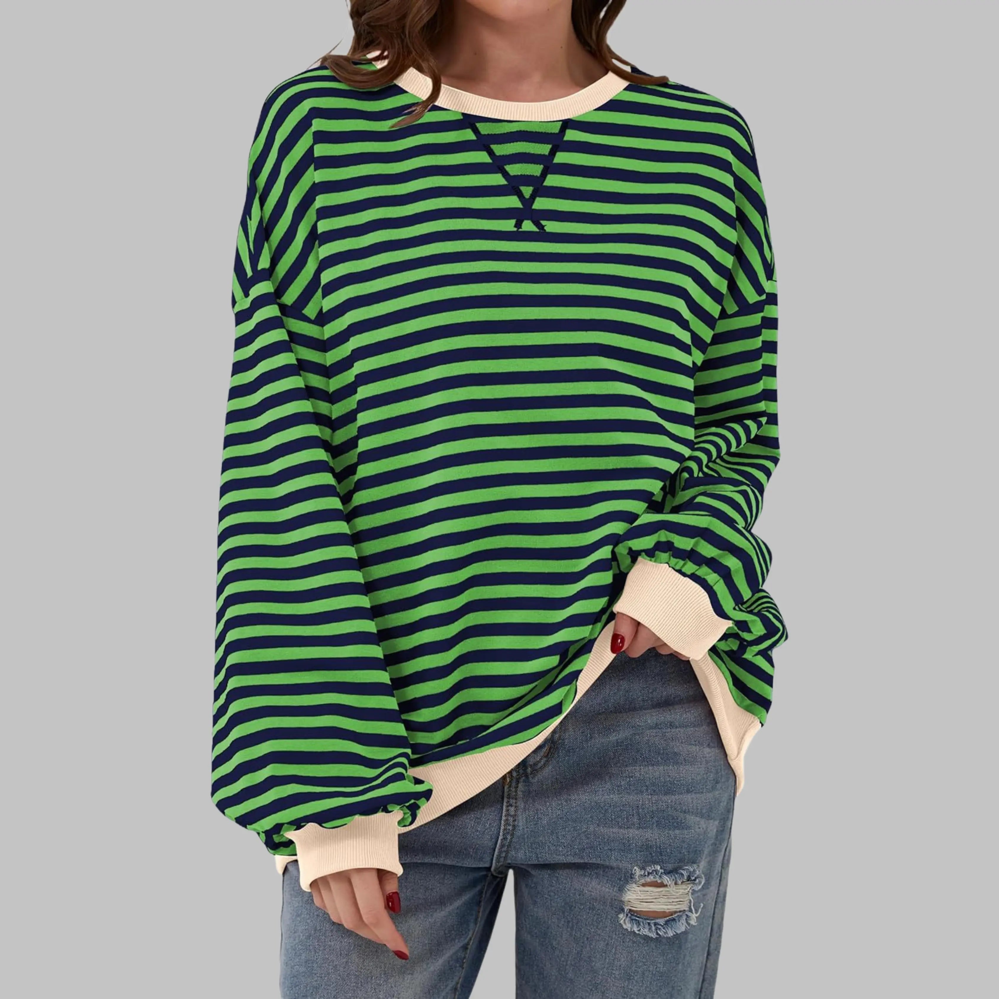 Rinalvo™ | Women's Striped Crewneck Long Sleeve Oversized Sweatshirt Rinalvo™