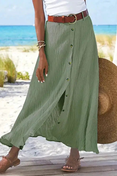 Coral Women's Button-Front Maxi Skirt - High-Waisted, Linen-Look Fabric Rinalvo™