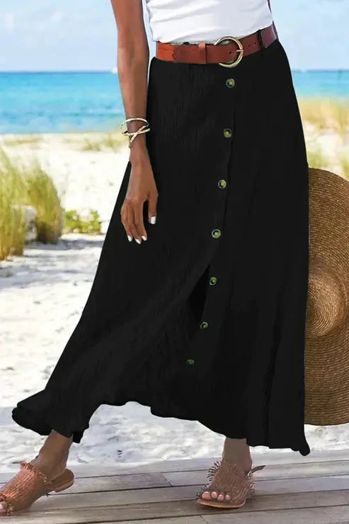 Coral Women's Button-Front Maxi Skirt - High-Waisted, Linen-Look Fabric Rinalvo™