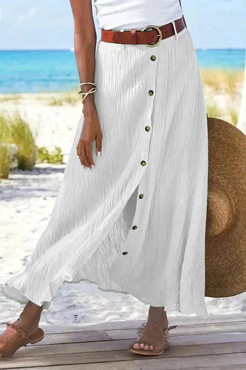 Coral Women's Button-Front Maxi Skirt - High-Waisted, Linen-Look Fabric Rinalvo™