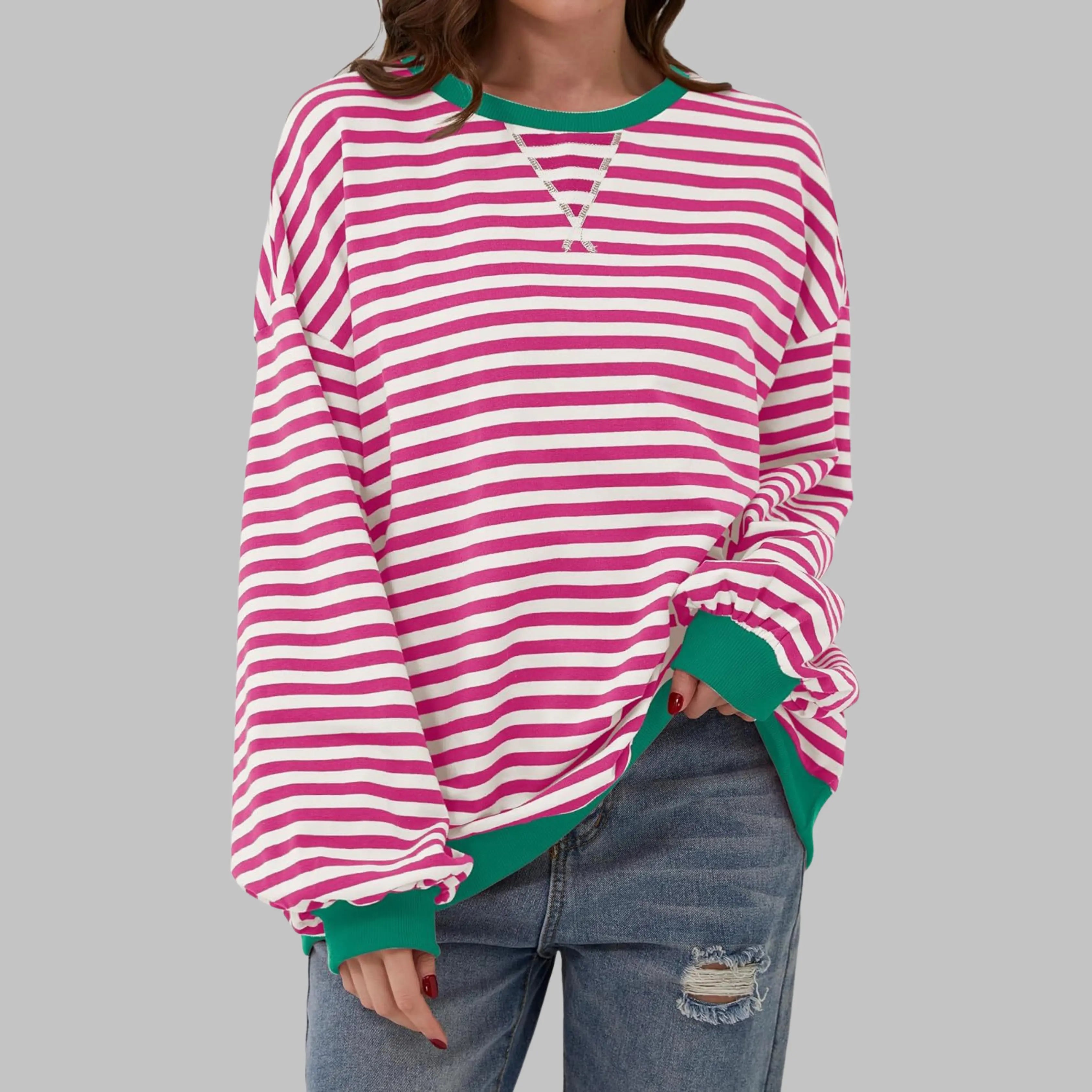 Rinalvo™ | Women's Striped Crewneck Long Sleeve Oversized Sweatshirt Rinalvo™