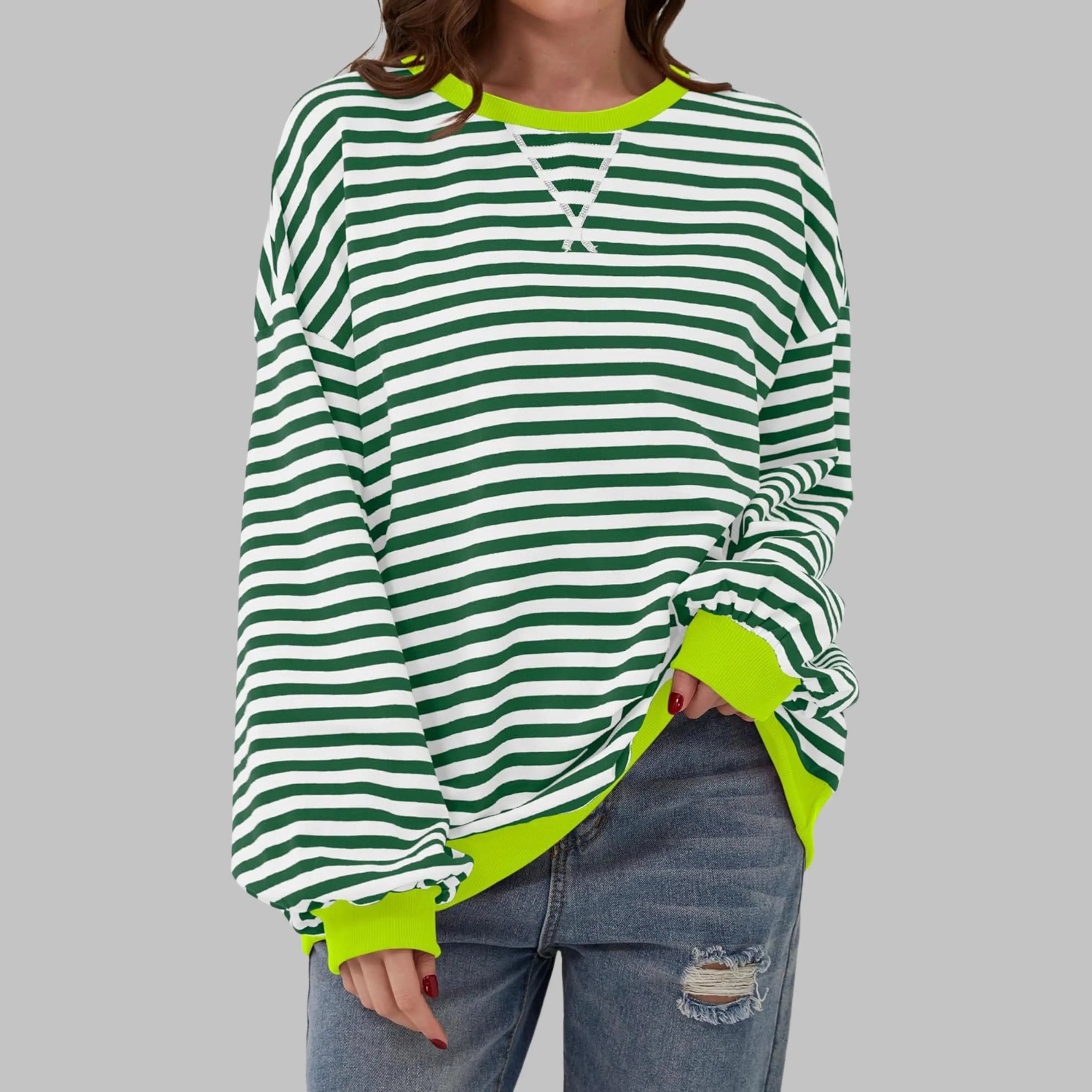 Rinalvo™ | Women's Striped Crewneck Long Sleeve Oversized Sweatshirt Rinalvo™