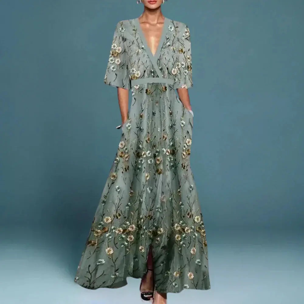 Rinalvo Elegant Maxi Dress with Floral Pattern