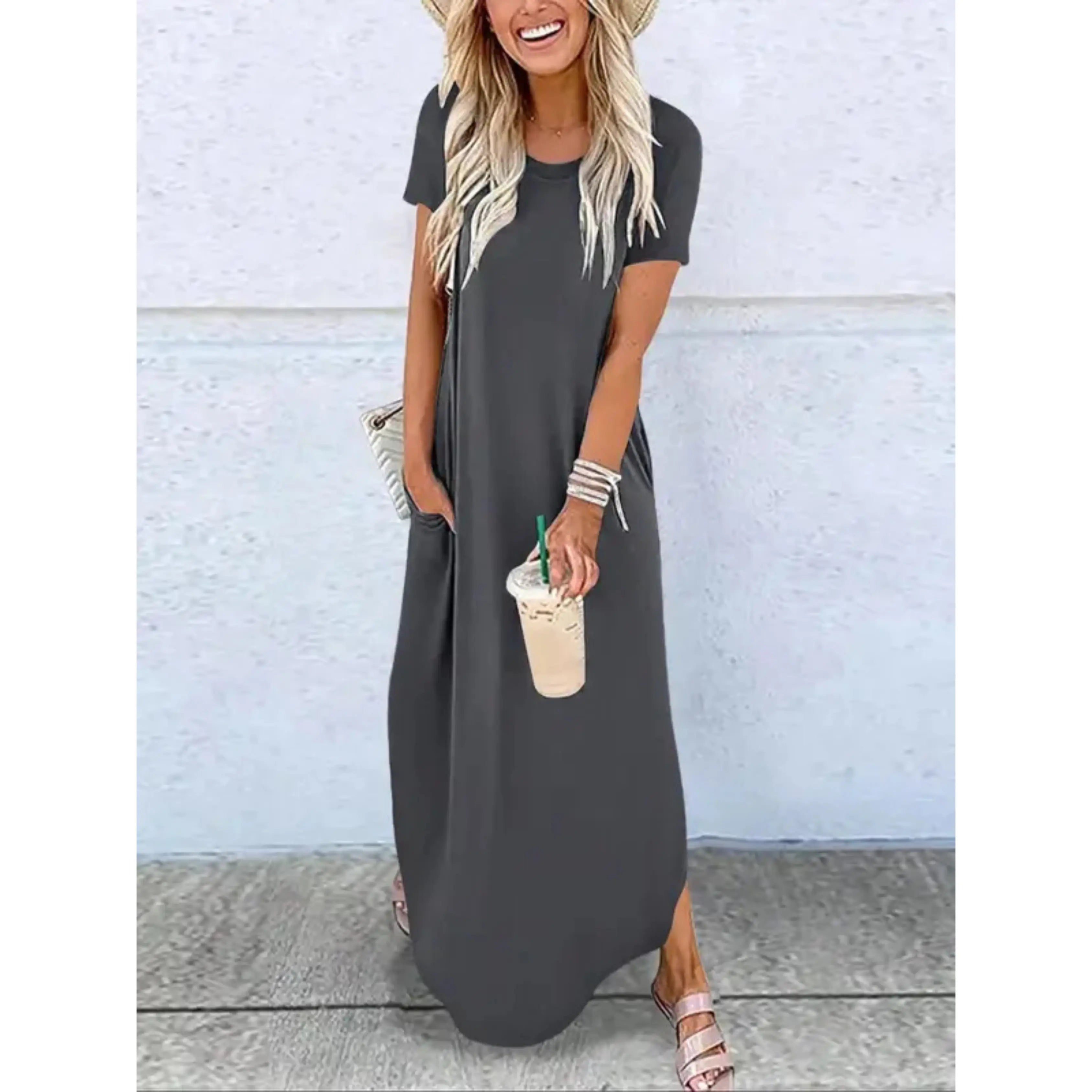 Rinalvo Casual Summer Round Neck Maxi Dress