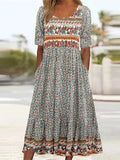 Rinalvo Dress with Bohemian Print and Round Neckline