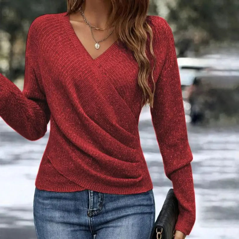 Rinalvo™ | Women's V-Neck Wrap Front Long Sleeve Sweater Rinalvo™