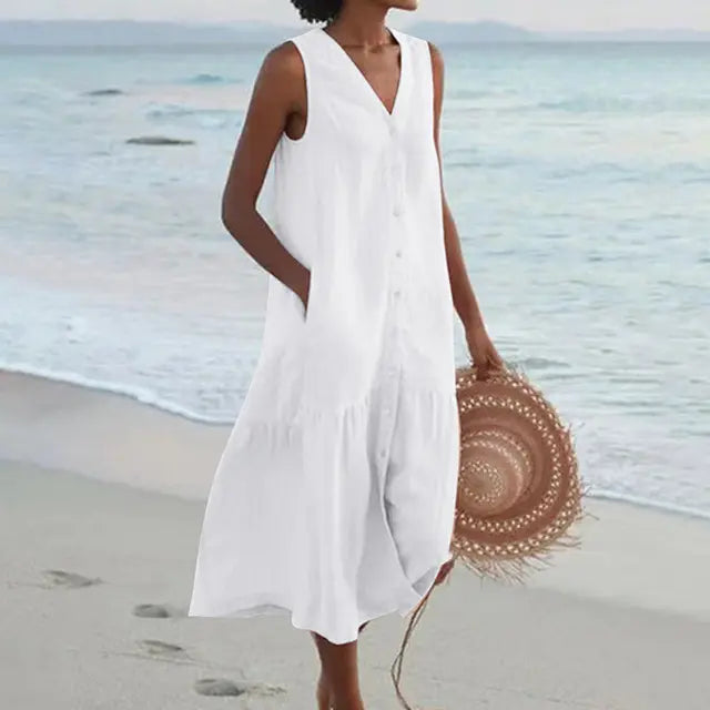 Rinalvo™ | Sleeveless Buttoned Midi Dress Rinalvo™