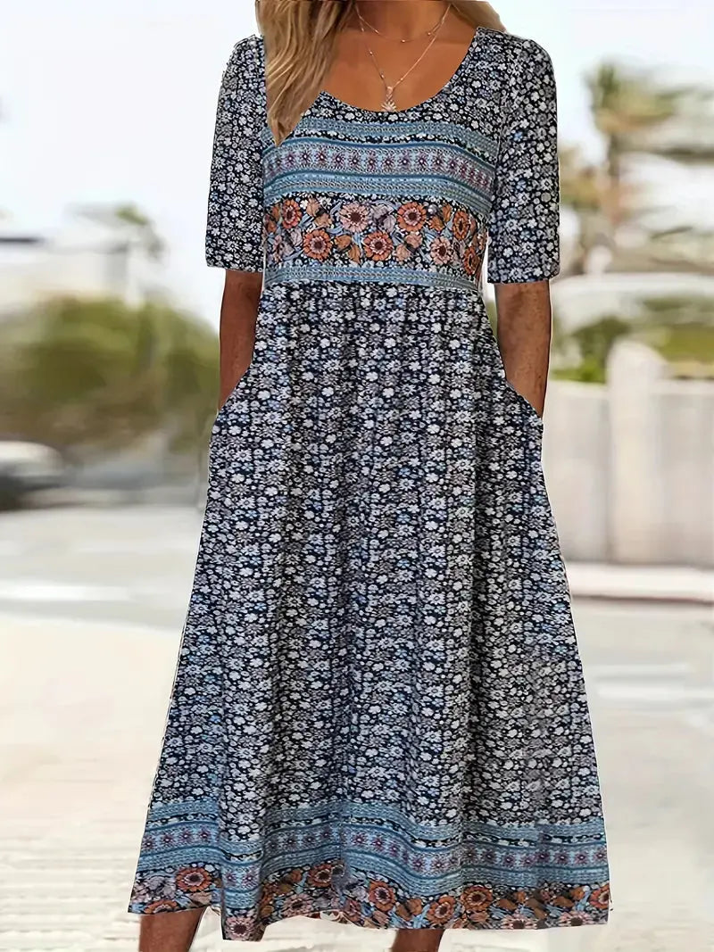 Rinalvo™ | Dress with Bohemian Print and Round Neckline Rinalvo™