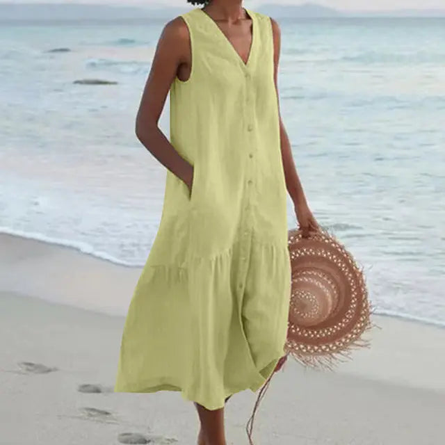 Rinalvo™ | Sleeveless Buttoned Midi Dress Rinalvo™