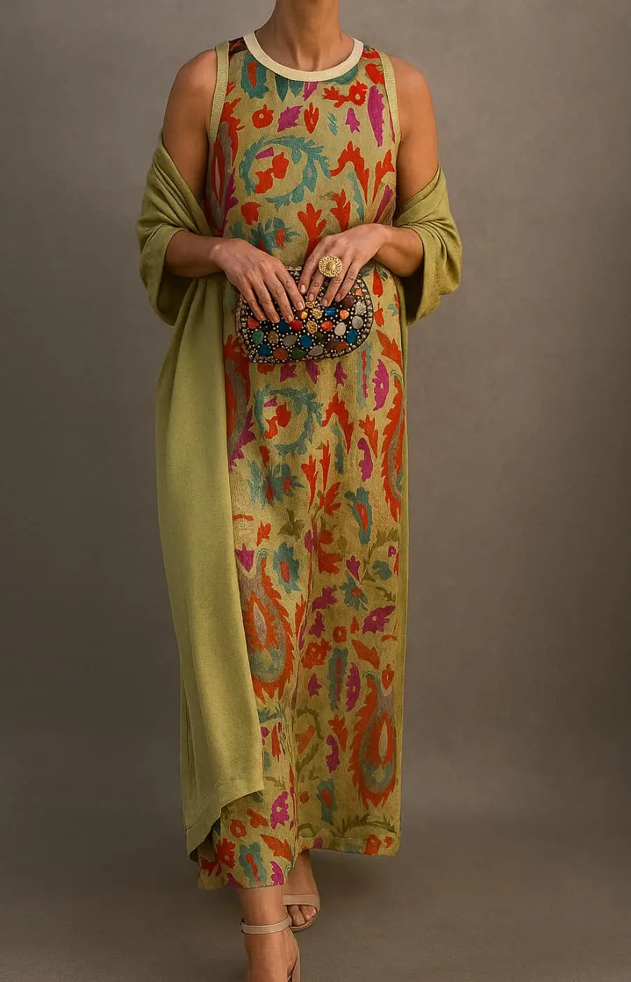 Rinalvo Matching Long Dress & Coat Set