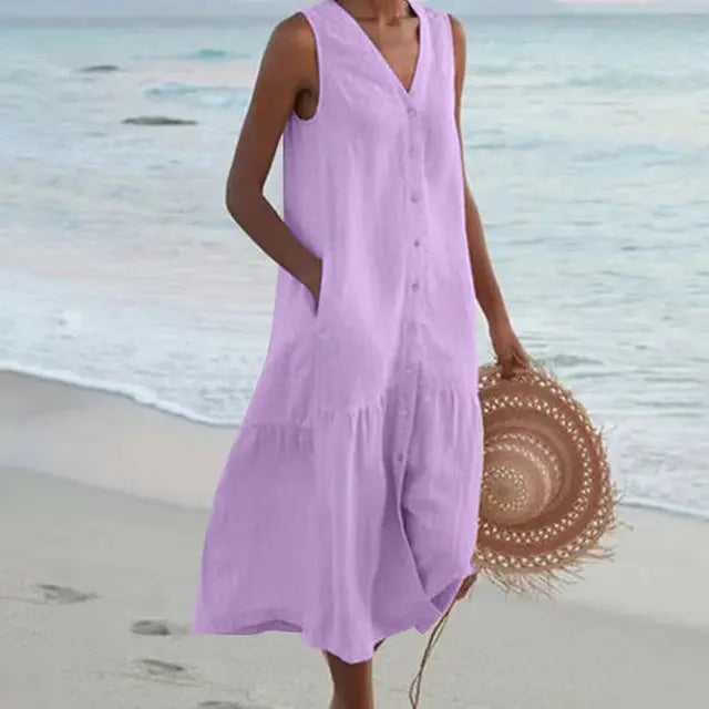 Rinalvo™ | Sleeveless Buttoned Midi Dress Rinalvo™