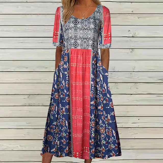 Rinalvo™ | Dress with Bohemian Print and Round Neckline Rinalvo™