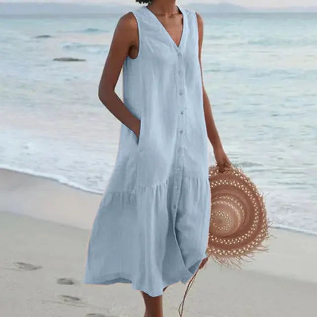 Rinalvo™ | Sleeveless Buttoned Midi Dress Rinalvo™