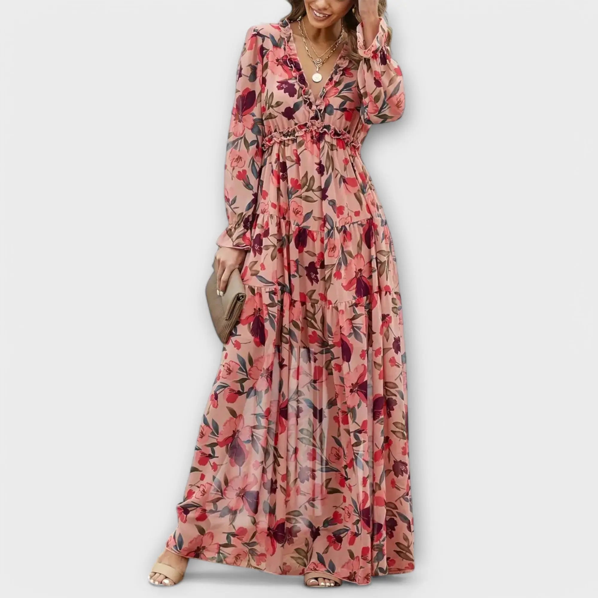 Rinalvo Floral V-Neck Maxi Dress