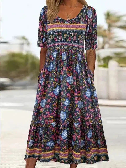 Rinalvo™ | Dress with Bohemian Print and Round Neckline Rinalvo™
