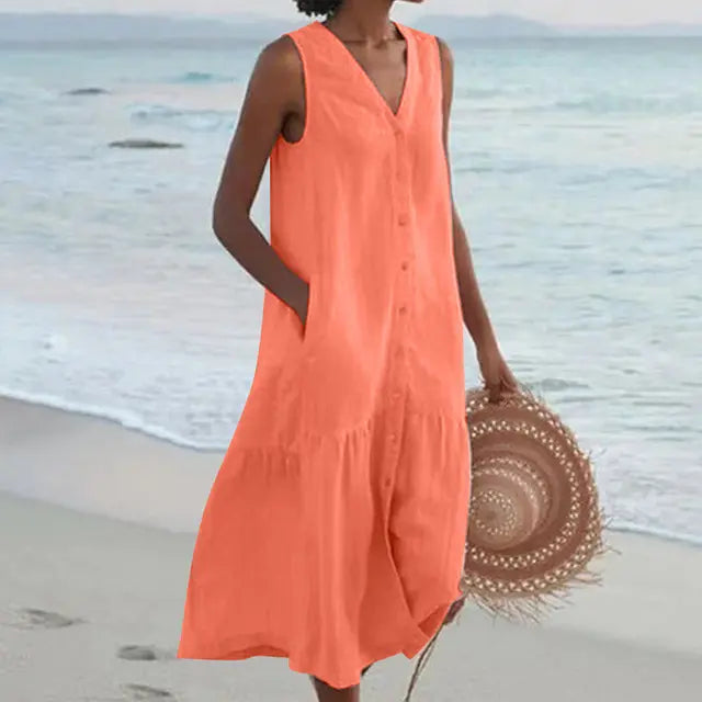 Rinalvo™ | Sleeveless Buttoned Midi Dress Rinalvo™