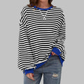 Rinalvo™ Women's Striped Crewneck Long Sleeve Oversized Sweatshirt