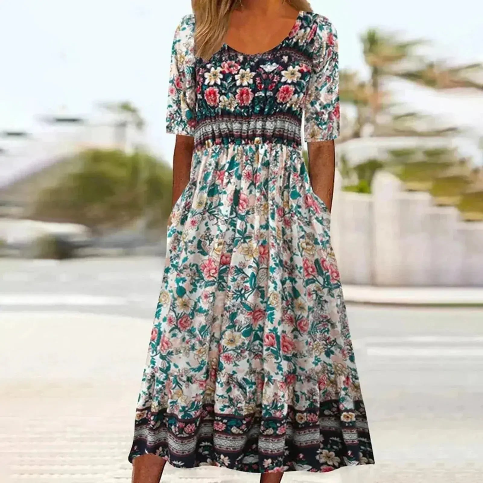 Rinalvo™ | Dress with Bohemian Print and Round Neckline Rinalvo™