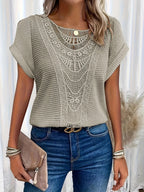 Rinalvo™ | Top with Round Neck and Lace Trim Rinalvo™