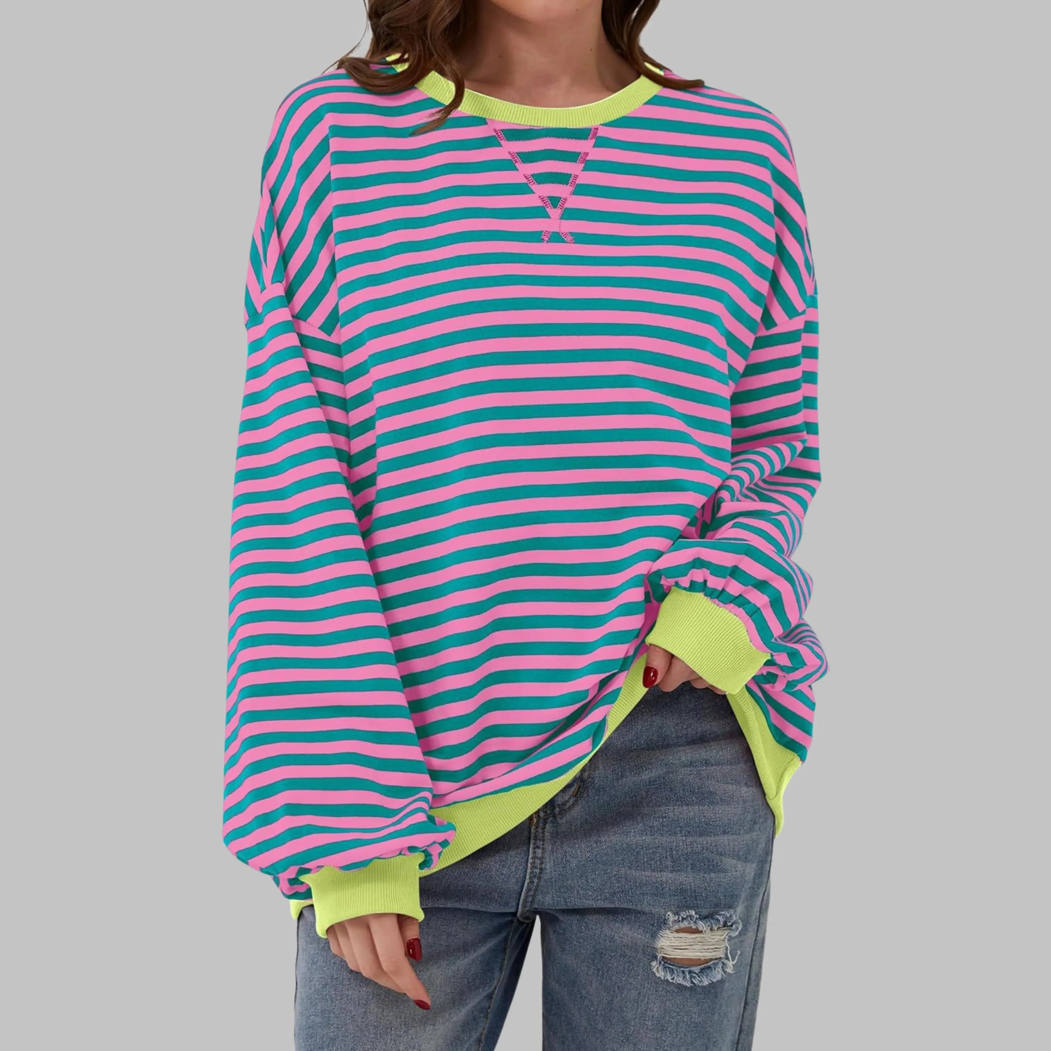 Rinalvo™ | Women's Striped Crewneck Long Sleeve Oversized Sweatshirt Rinalvo™