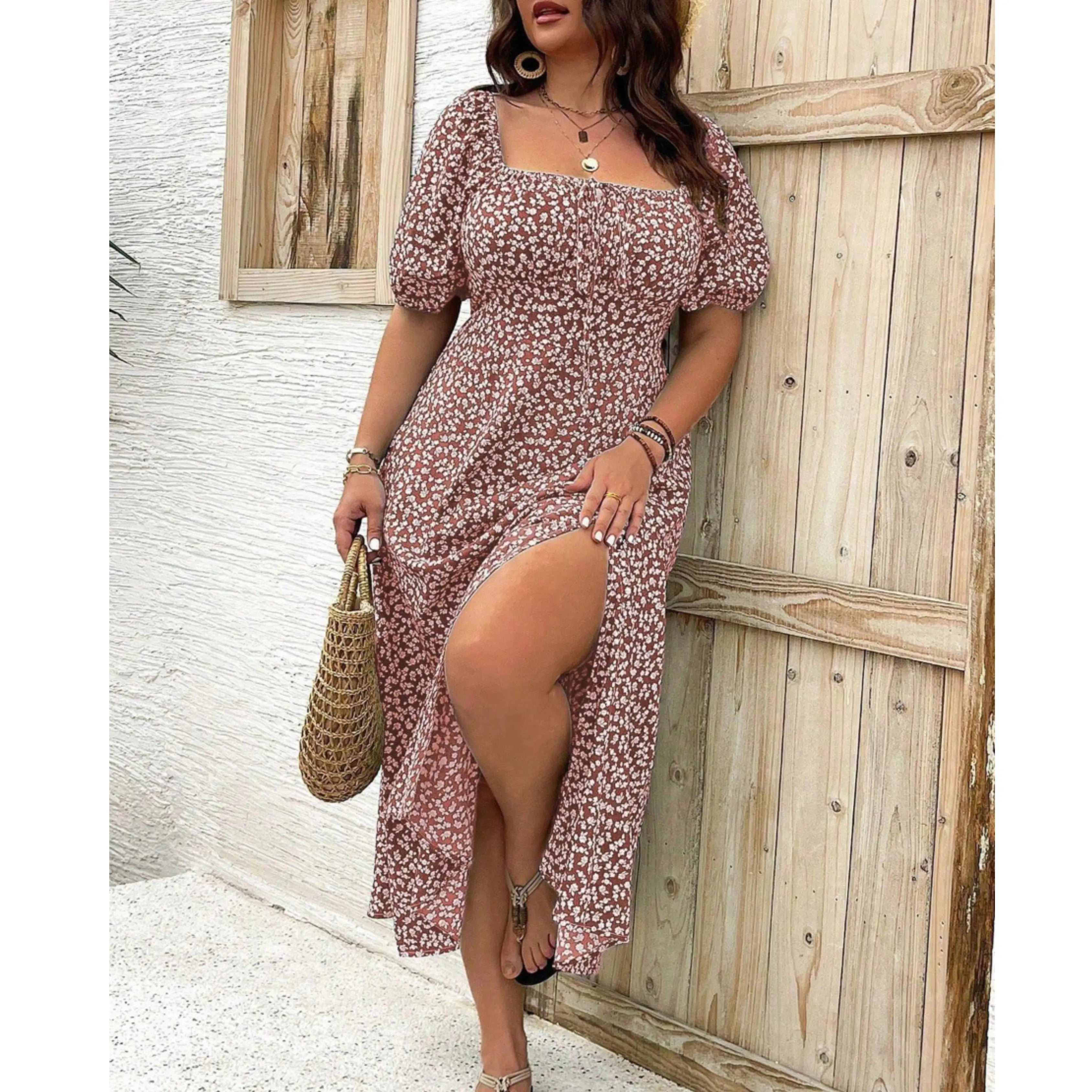 Rinalvo™ | Classy Plus Size Puff Sleeve Maxi Dress Rinalvo™