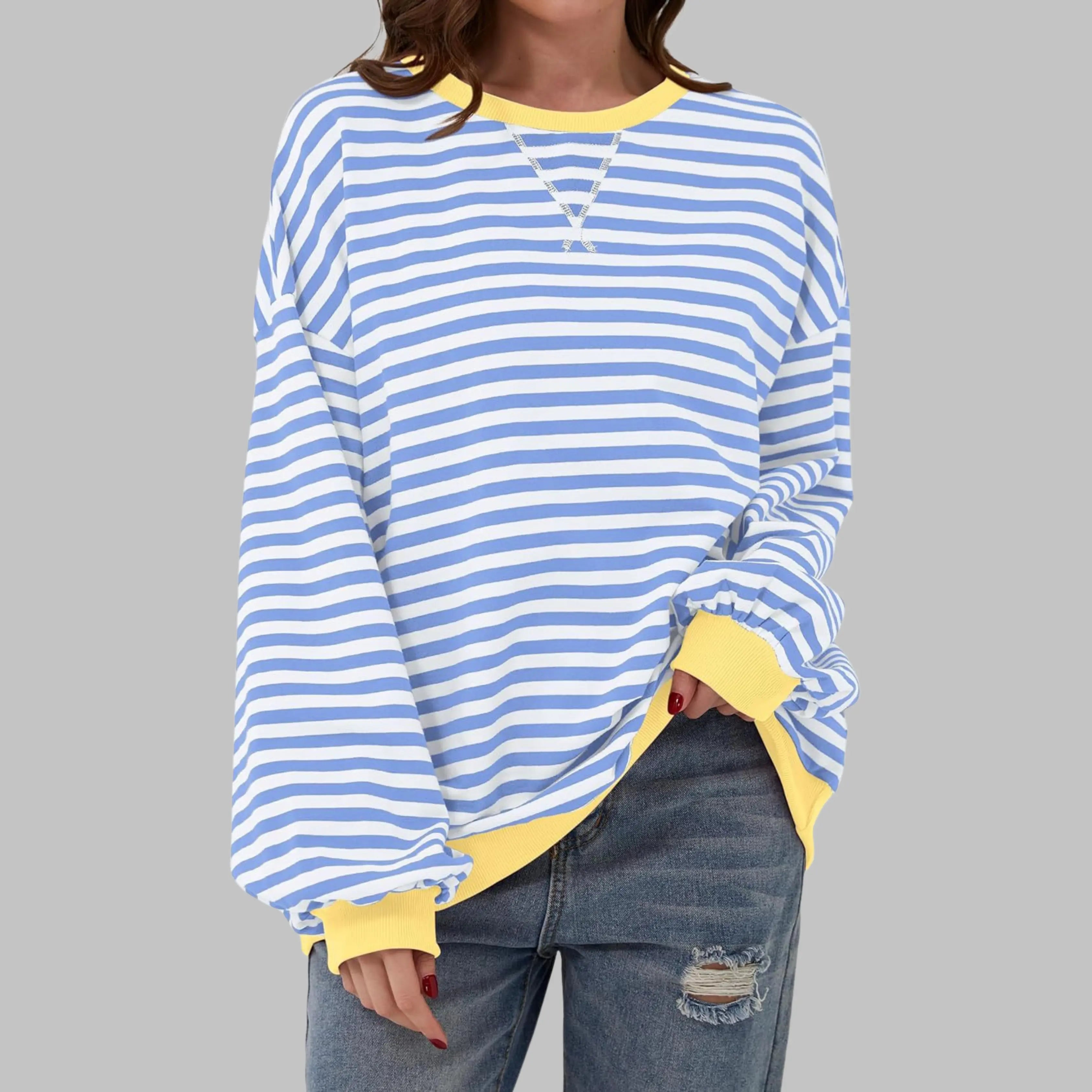 Rinalvo™ | Women's Striped Crewneck Long Sleeve Oversized Sweatshirt Rinalvo™
