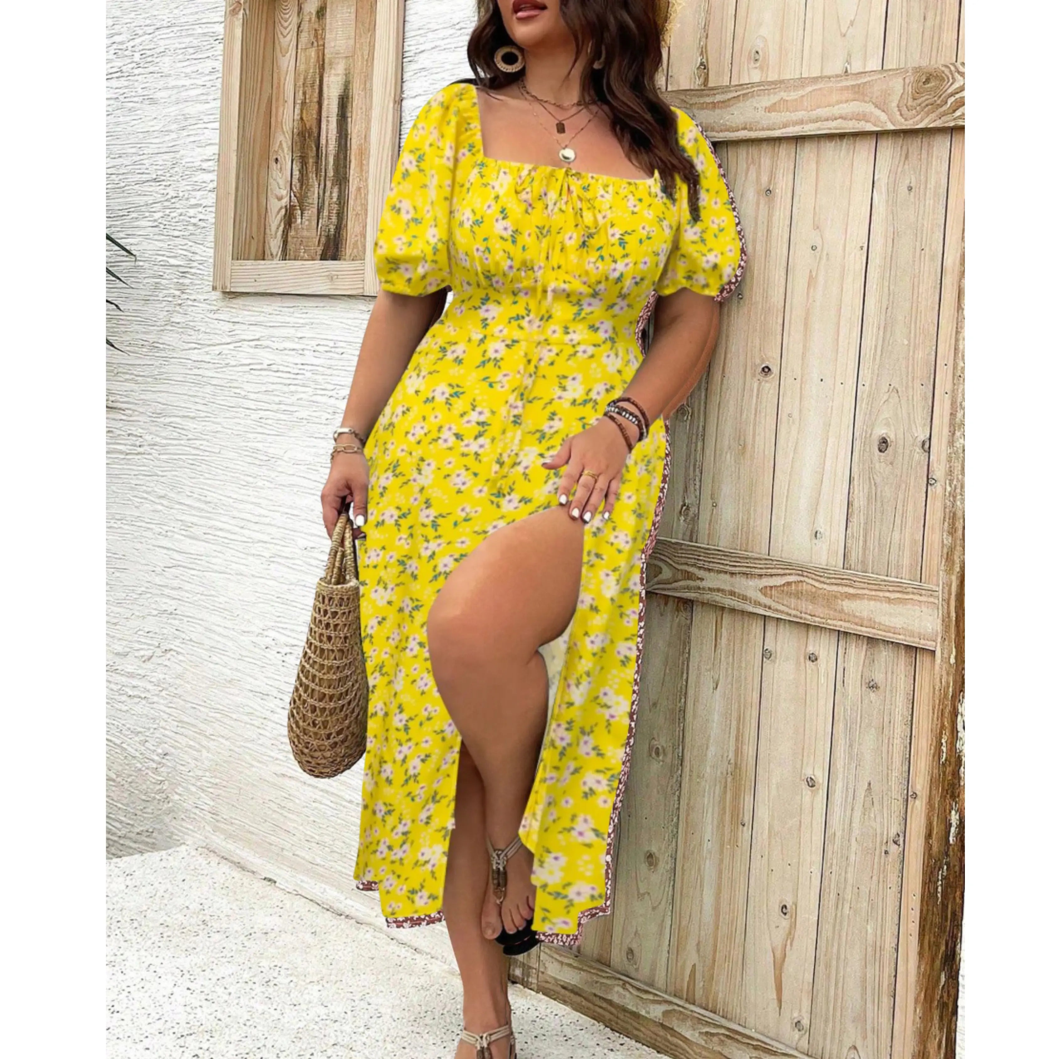 Rinalvo™ | Classy Plus Size Puff Sleeve Maxi Dress Rinalvo™