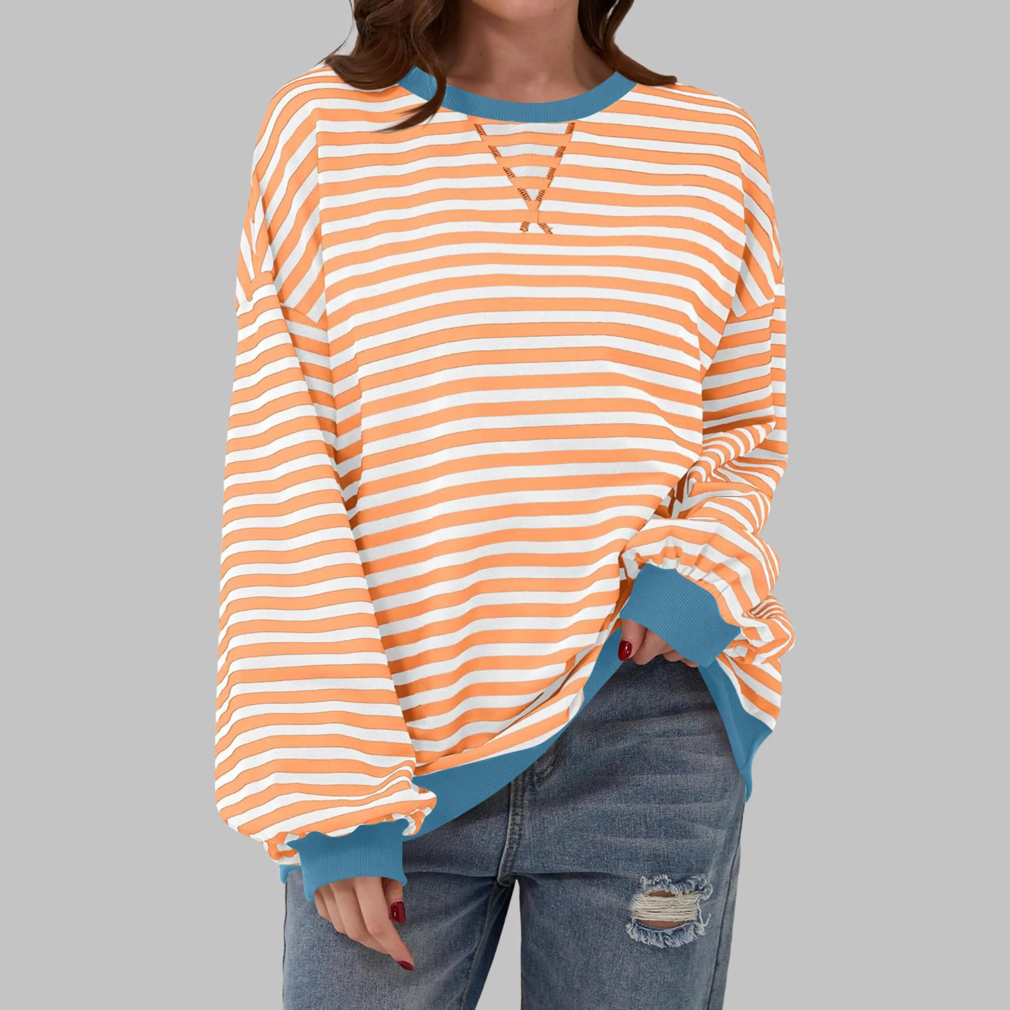Rinalvo™ | Women's Striped Crewneck Long Sleeve Oversized Sweatshirt Rinalvo™