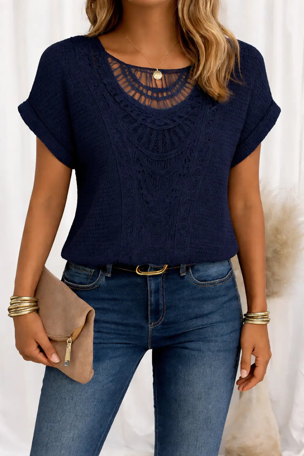 Rinalvo™ | Top with Round Neck and Lace Trim Rinalvo™