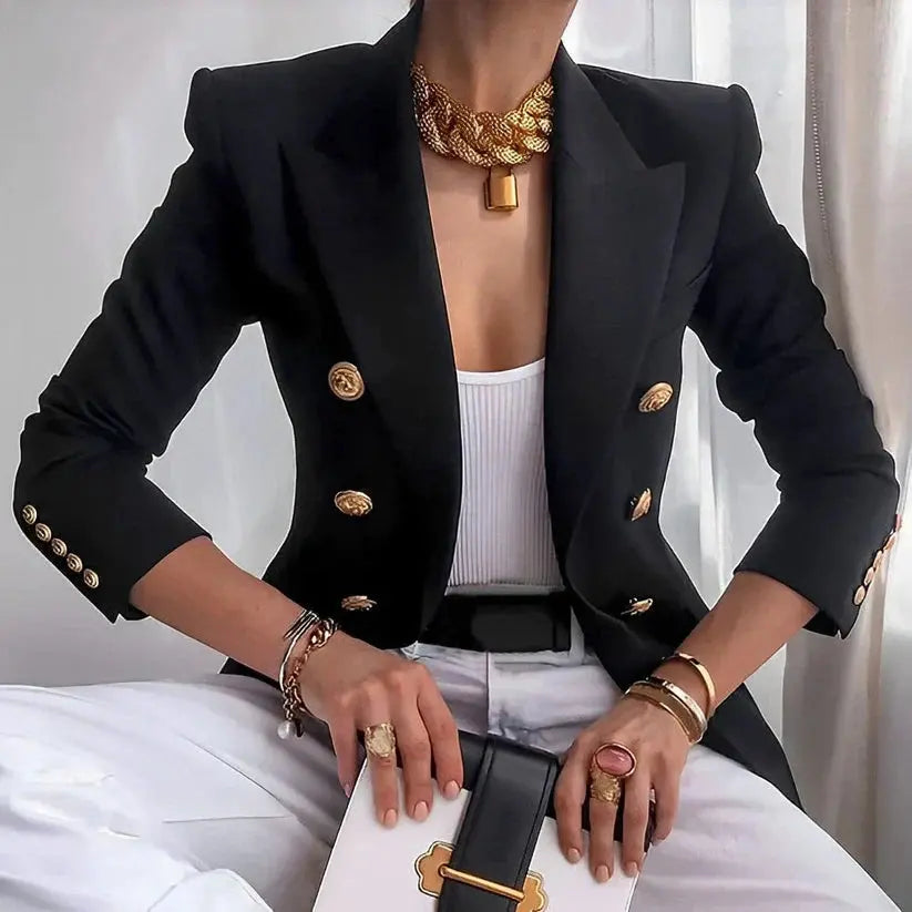 Rinalvo Women's Classic Double-Breasted Blazer with Gold Buttons