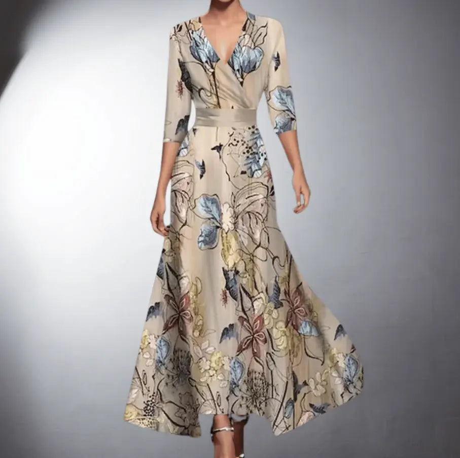 Rinalvo Elegant Maxi Dress with Floral Pattern