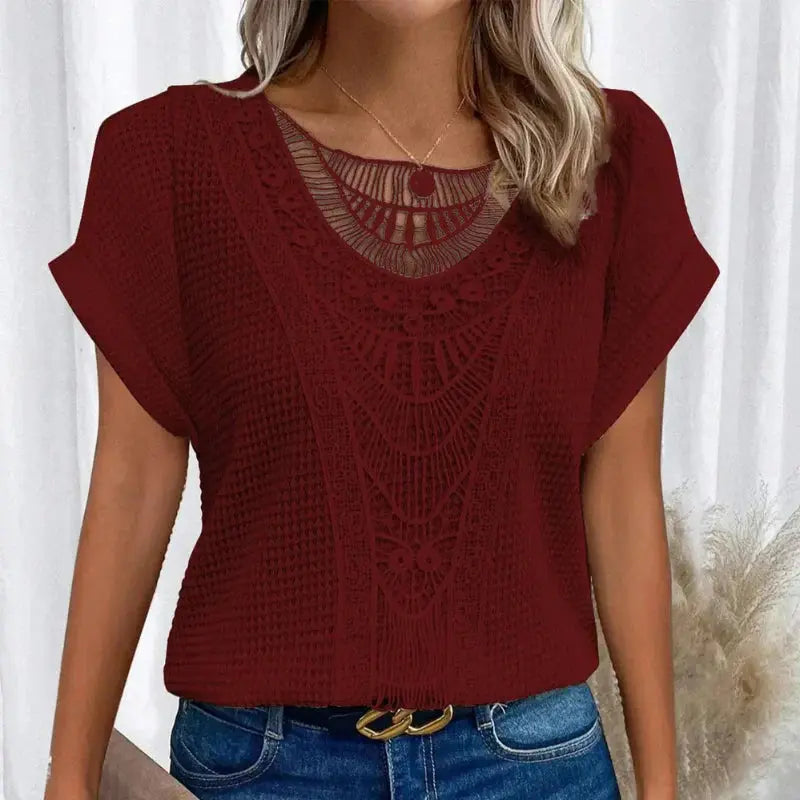 Rinalvo™ | Top with Round Neck and Lace Trim Rinalvo™