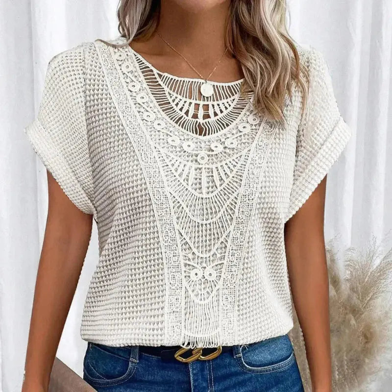 Rinalvo™ | Top with Round Neck and Lace Trim Rinalvo™