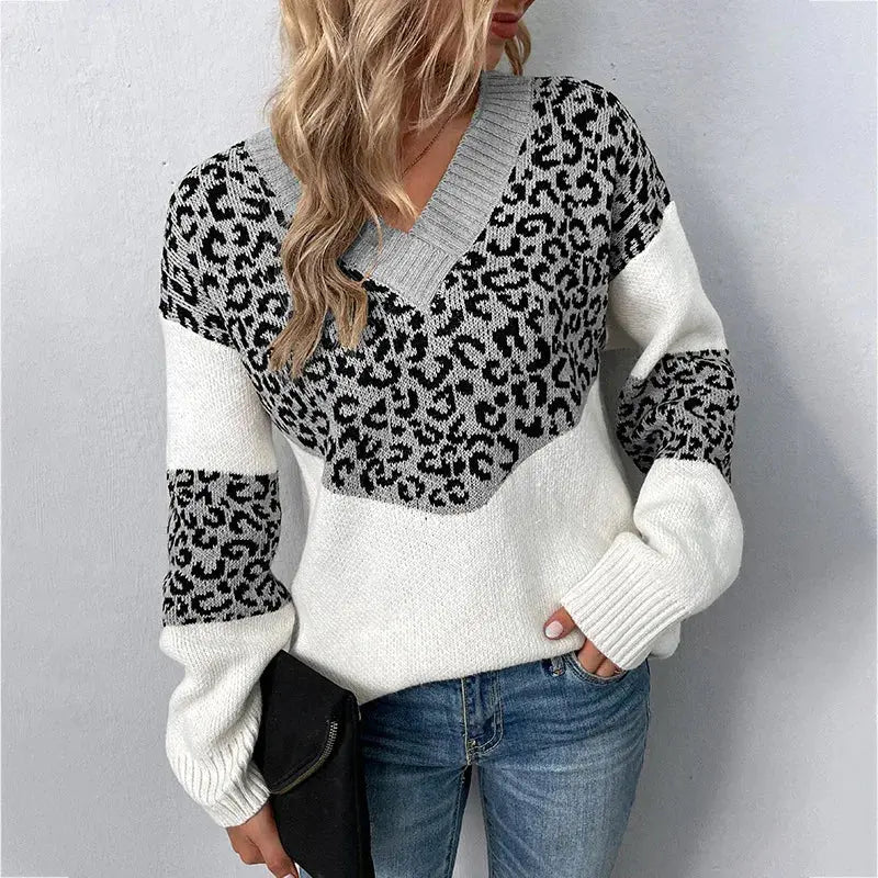 Rinalvo™ Elegant V-neck Sweater Leopard