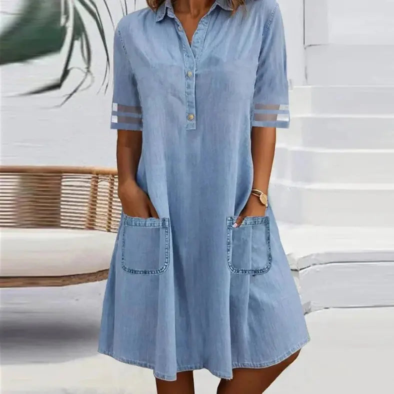 Rinalvo Denim Mini Dress with Side Pockets