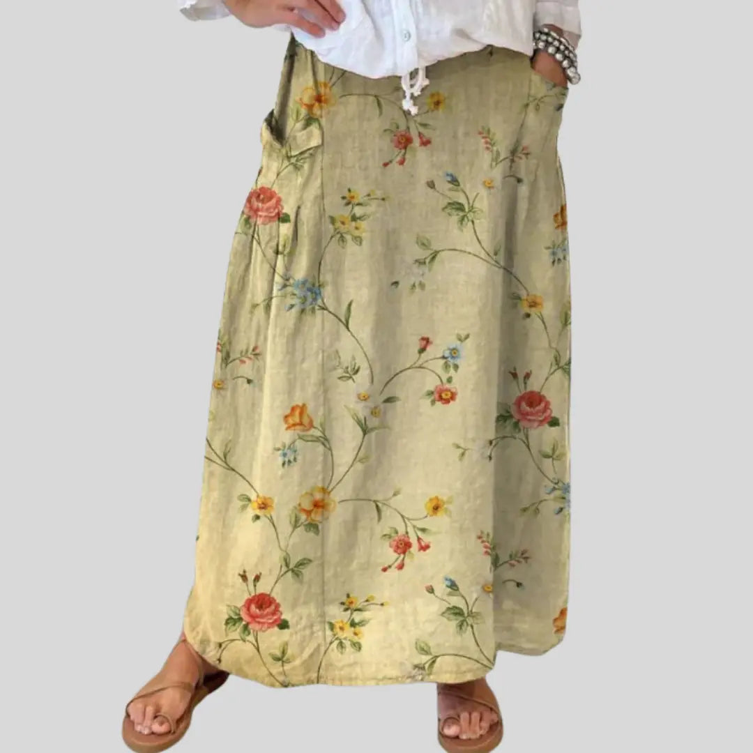 Mella™ Retro Floral Elegance Skirt with Elastic Waist and Pockets Rinalvo™