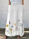Kisha™ Watercolor Spring Meadows Art Print Elastic-Waist Pocket Skirt Rinalvo™