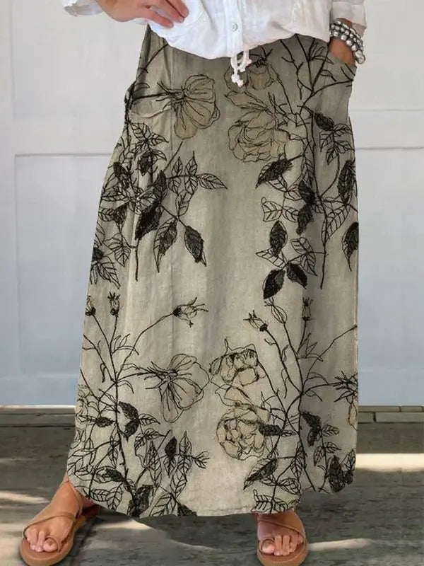 Kisses™ Retro Floral Art Pocket Skirt with Elastic Waistband Rinalvo™