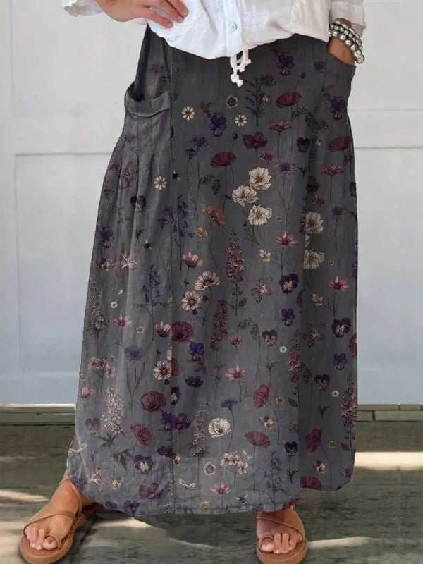 Ivy™ Flower Art Print Pocket Skirt - Chic Floral Design with Front Pockets Rinalvo™