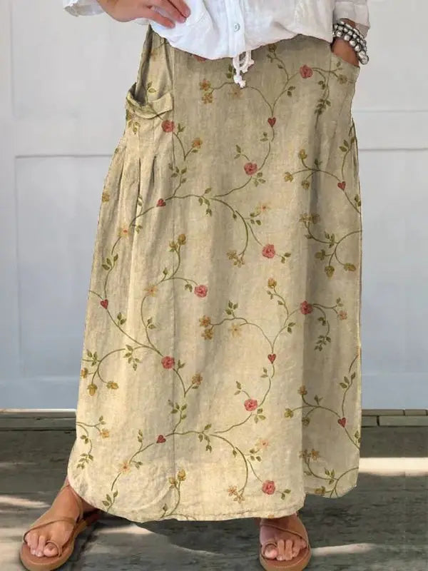 Shane™ Retro Floral Art Pocket Skirt with Elastic Waistband Rinalvo™