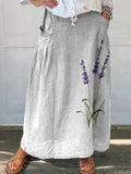 Marian™ Watercolor Lavender Floral Print Skirt with Elastic Waist and Pockets Rinalvo™