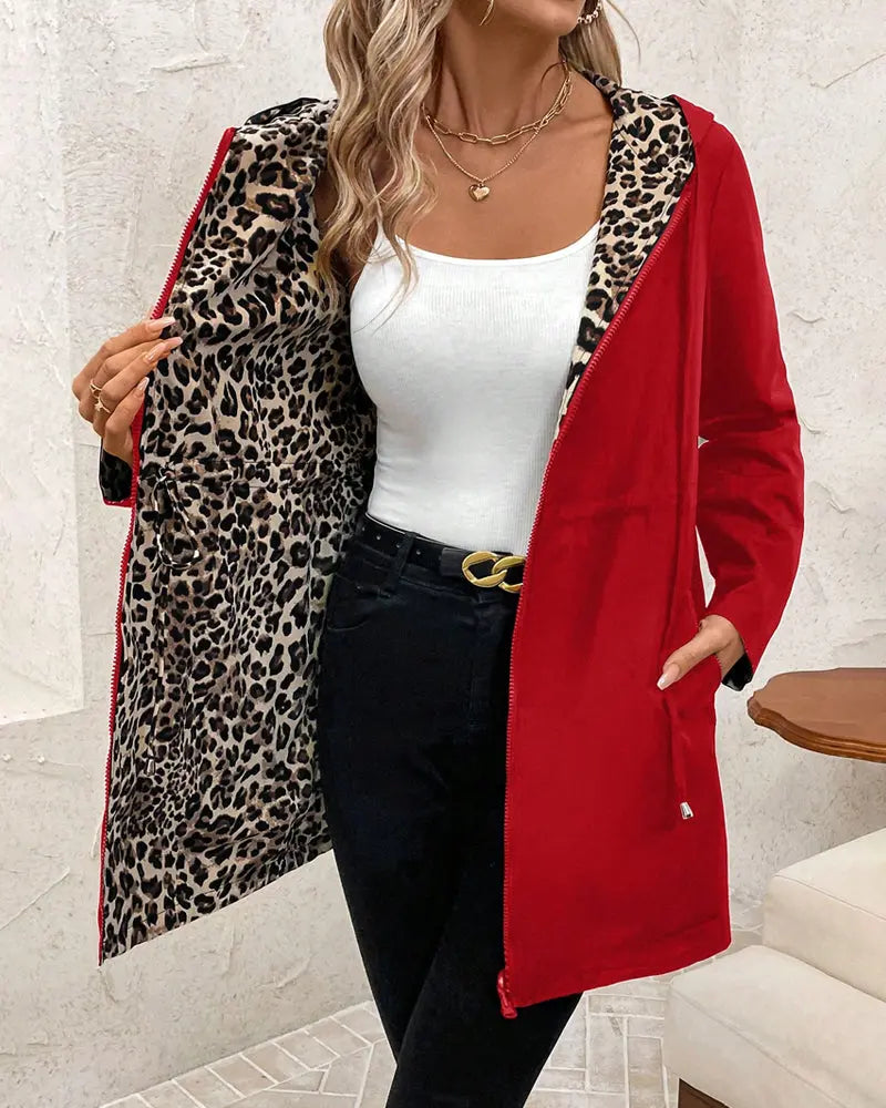 Rinalvo Reversible Coat with Leopard Print