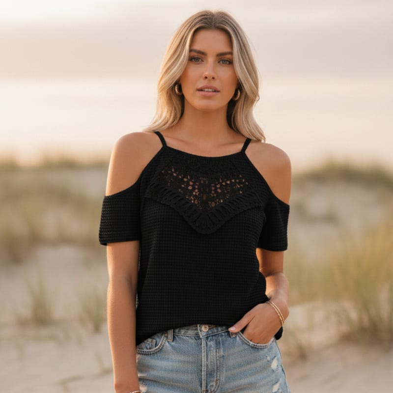 Boho Off Shoulder Crochet Knit Top